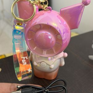 Hand Fan Robo Bunny Ombre Pink With Keychain