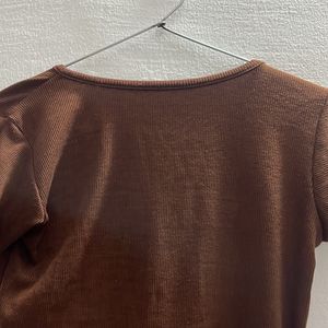 V Neck Brown Top