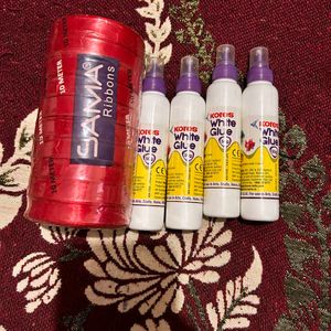 KORES WHITE GLUE (4 QUANTITY)+10 METRES RED RIBBON