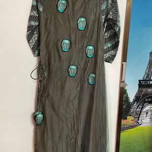 Pista Green And Grey Floor Length Kurti