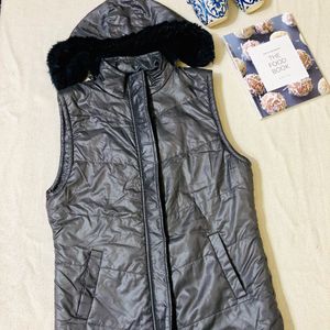 Charcoal Half sleeve Puffer Jacket(Women)