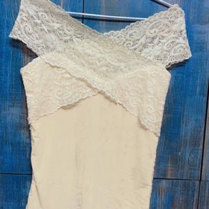 Beige Net Lace Top