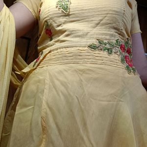 Yellow Designer Embroidered Gown On Eid