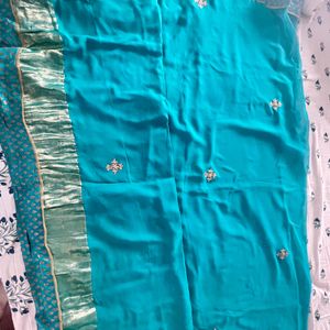 Torquoise Blue Saree With Blouse