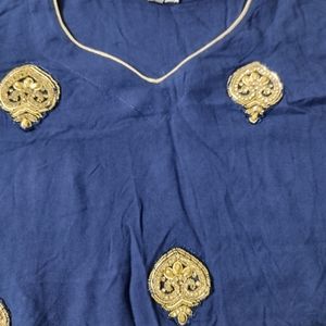 Party wear Blue Kurta With Golden Worked Butis