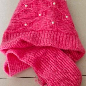 Woolen Cap With Muffler Pink Colour