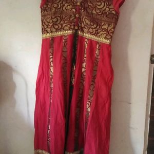 Maroon And Green Combo Anarkali Top