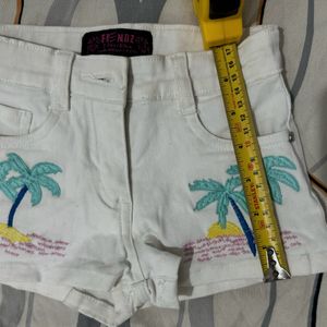 Embroidered White Denim Shorts