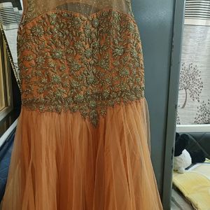 Heavy Golden Thread Work Silk Netted Gown