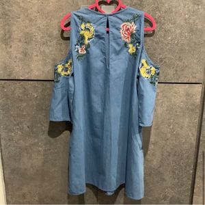 Zara Denim cotton Embroidered dress