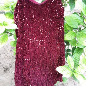 DARK RED VELEVET SEQUIN DRESS