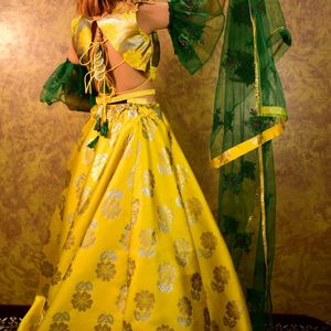 Yellow Machine Print Lehenga