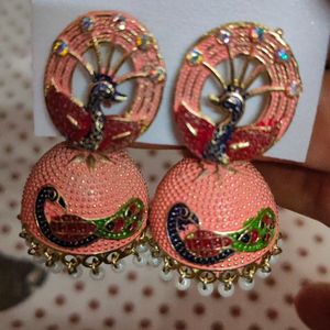 Long Jhumka Peacock Party Wearing Earrings