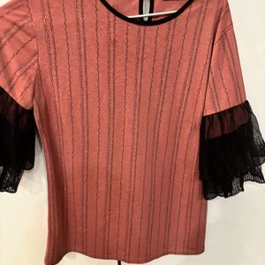 Beautiful Rust Top With Black Frill Sleeves