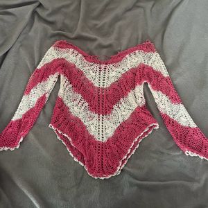 PINK&WHITE CROCHET SWEATER Y2K TRENDY