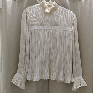 High-neck Pleated Top