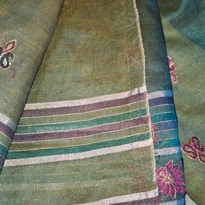 Olive Green Purple Embroiderey Saree