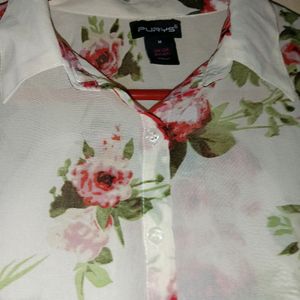 Women's Off White Flower Print Shirt