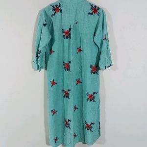 Cyan Embroidered Kurta (Women)