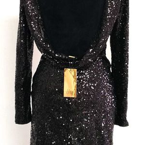 H&M Black Sequined Deep Backles Party Dress