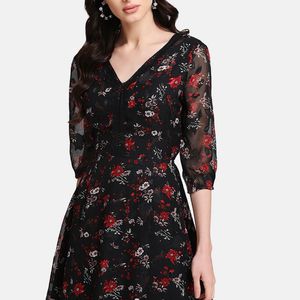 Kazo Black V-neck Printed Dress