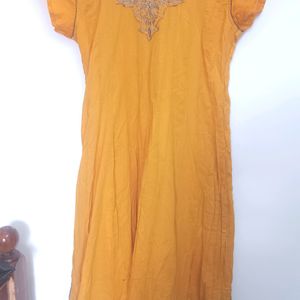 Mango Yellow Embroidery Kurti