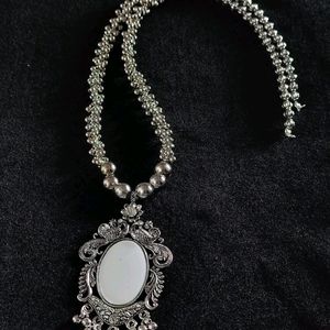 WHITE ENAMEL OXIDISED NAVRATRI NECKLACE  SET