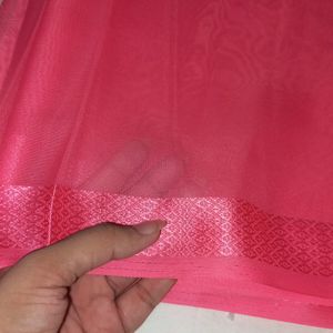 New Satin Patta Saree Pink Colour