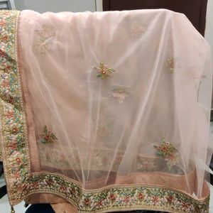 peach colour heavy bridal lehenga