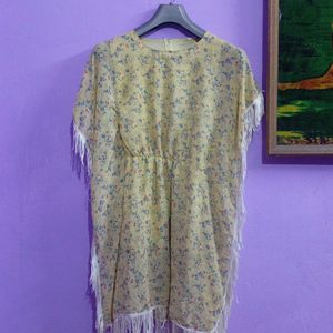 Stunning Yellow Kaftan Dress W Flower Print 4Girls