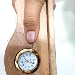 Wooden Pen Paper Stand With Watch