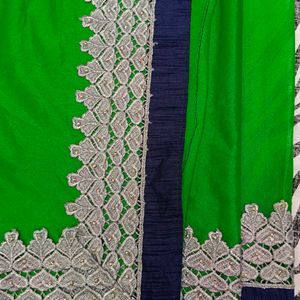 green colour white border saree