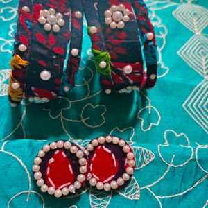 Handmade Fabric Bangles With Ear Studs