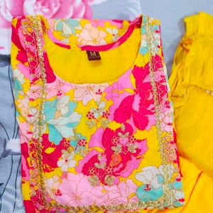 Yellow PINK KURTA SET WITH DUPATTA