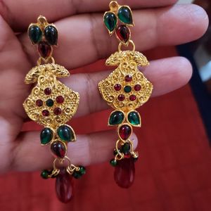 Gold Plated Green Red Pendant Necklace Set