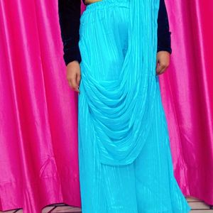 Plazo Saree With Velvet Blouse