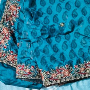 Blue Saree With Hand Work