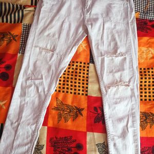 White Damage Jeans For Women