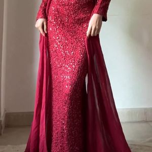 Red Shimmer Long Gown Available For Party