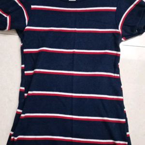 Crew Neck Striped Navy Blue Red Short Sleeve Dress