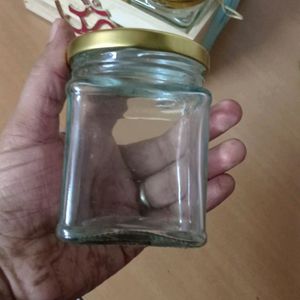 Decorated Wooden Basket With 4 Glass Jars