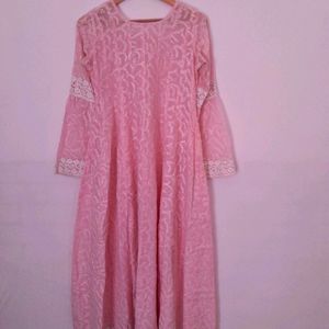 PRETTY PINK SEMI SHEER LONG KURTA