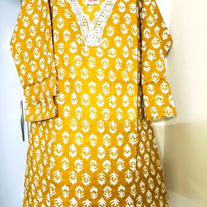 Cotton Kurti With Laced V Neck