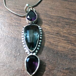 SALE Silver Replica Purple Stone Chain Pendant