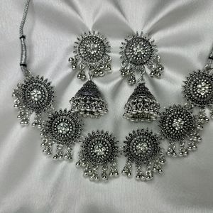 silver necklace plus earring