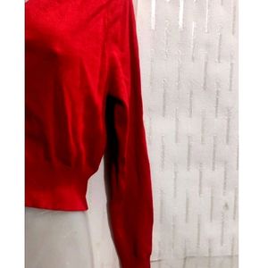 Red Crop Cardigan Sweater for Women's