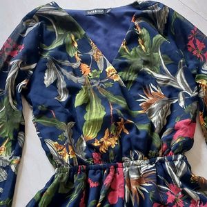 Navy Blue & Green Floral Print Playsuit