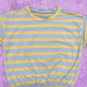 Yellow/Grey Stripped Crop Top