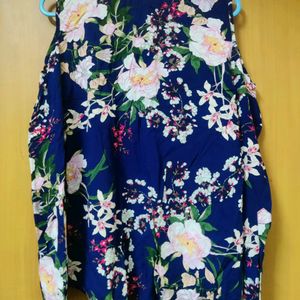 Navy Blue Cold Shoulder Floral Shirt