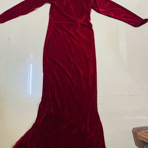 Women Long Maroon Split Bodycon Dress